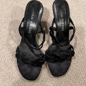 Louis Vuitton Black Strappy Slide with Heel size 7.5